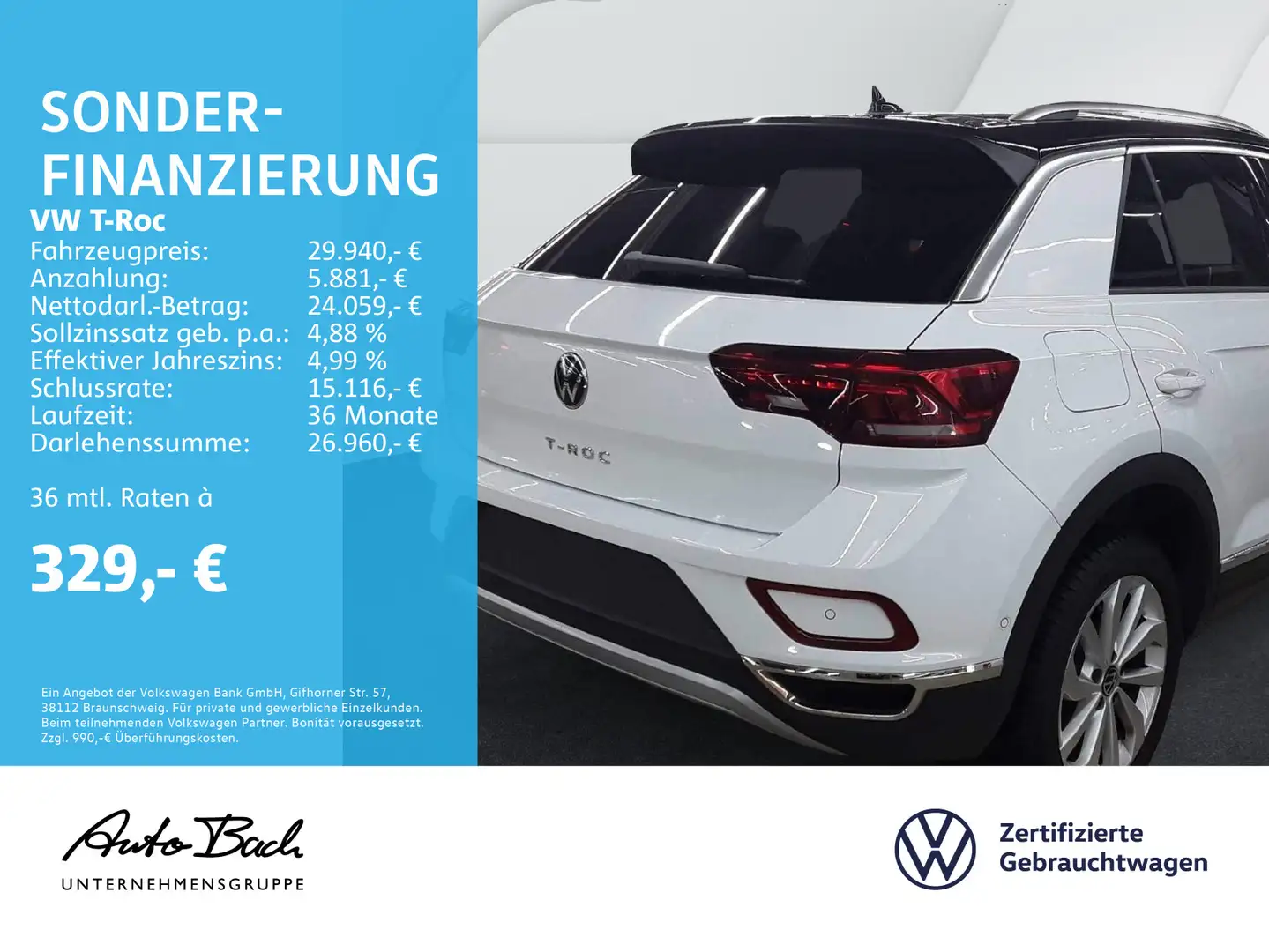 Volkswagen T-Roc 1.5 TSI DSG Style, Navi, LED, AHK, Park As Weiß - 2