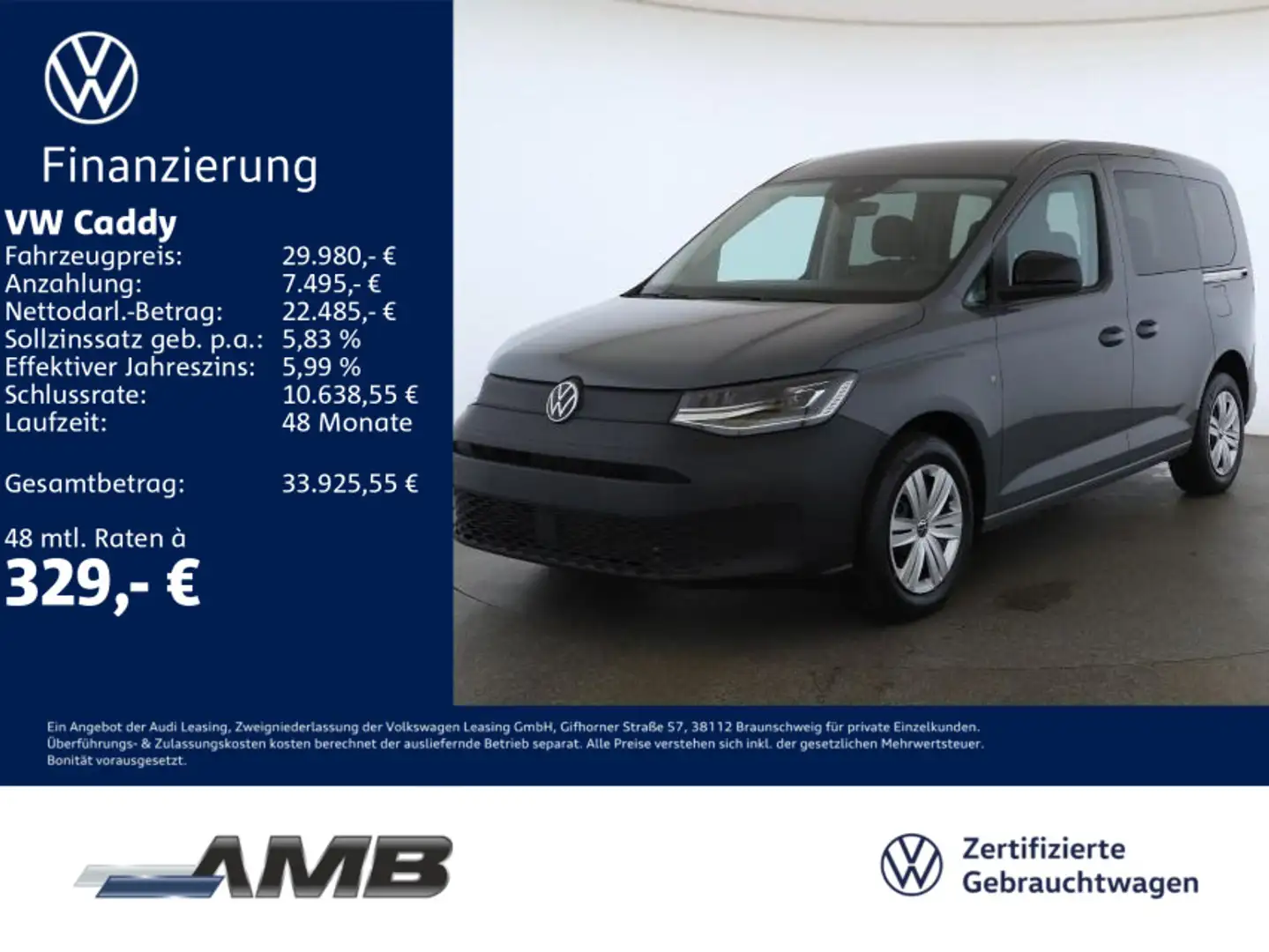 Volkswagen Caddy Kombi 1.5 TSI LED/Nav/Sitzhzg/RFK/01.30Gar Grau - 1