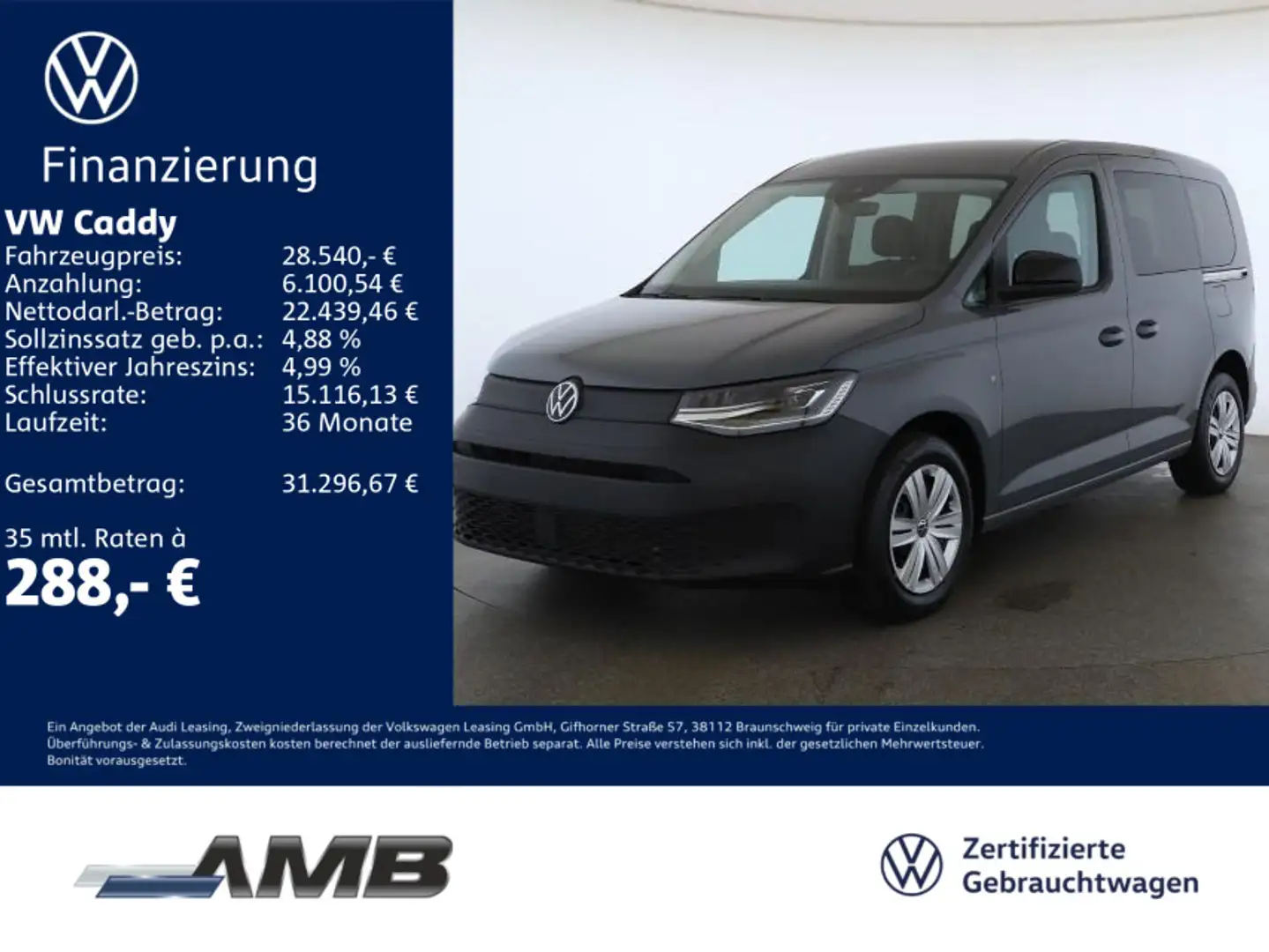 Volkswagen Caddy Kombi 1.5 TSI LED/Nav/Sitzhzg/RFK/01.30Gar Gris - 1