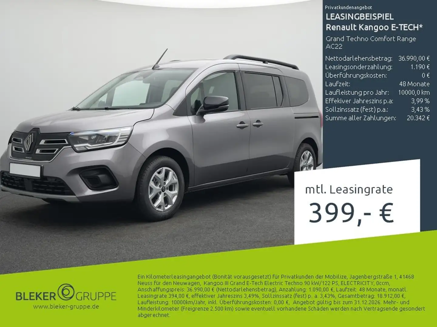Renault Kangoo Z.E. Grand Techno Comfort Range AC22 Grau - 1