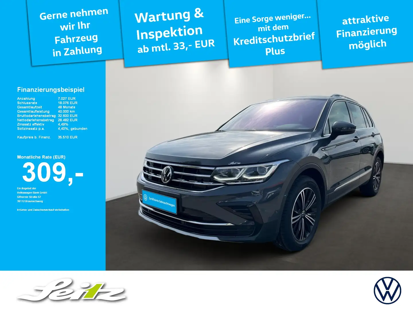 Volkswagen Tiguan 2.0 TSI 4M Elegance *MATRIX*KAMERA*NAVI* Grau - 1