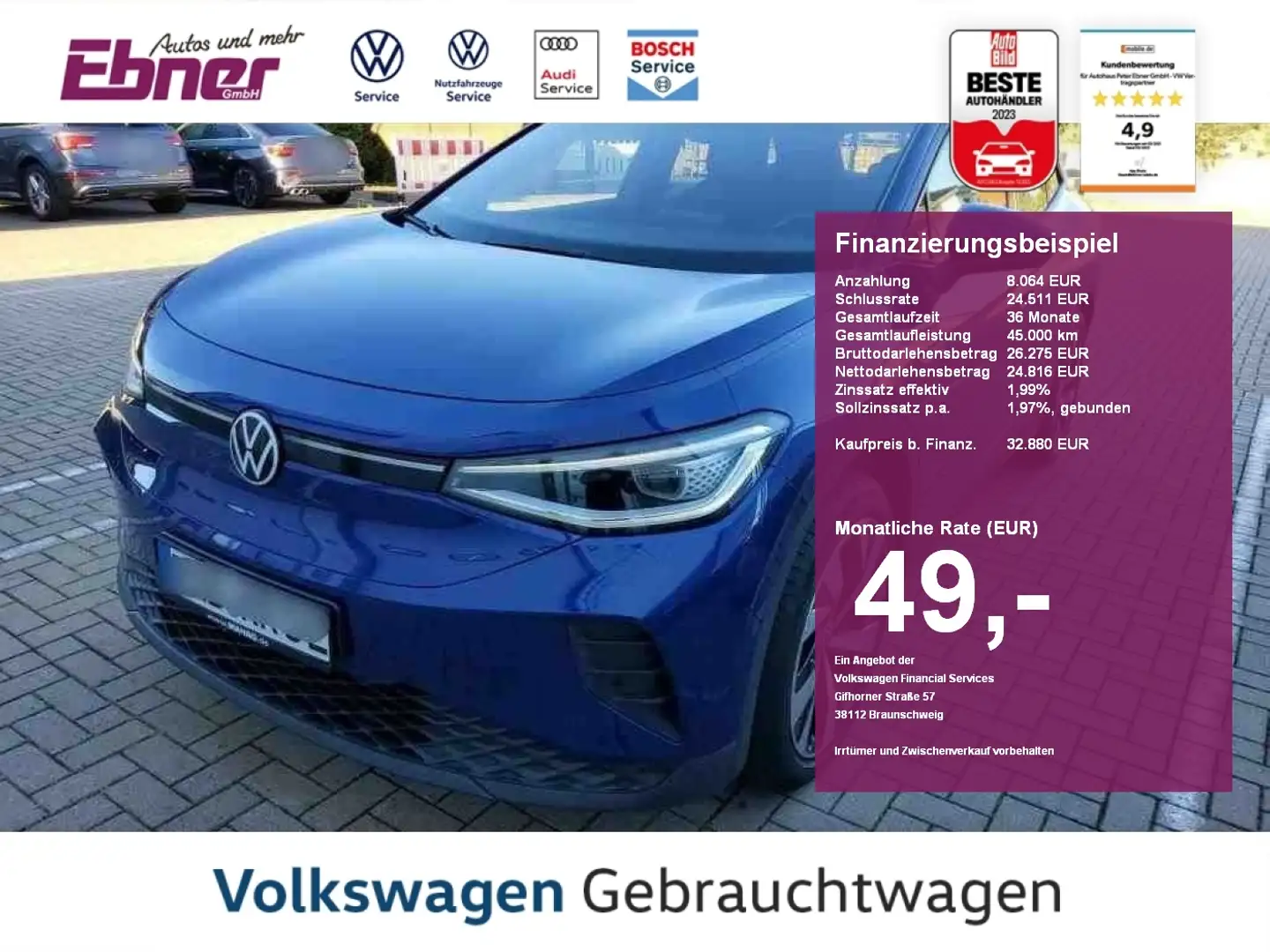 Volkswagen ID.4 STYLE 204PS 82KW/h NP:59tEUR! AHK+KAMERA+KEYLESS+M Blau - 1