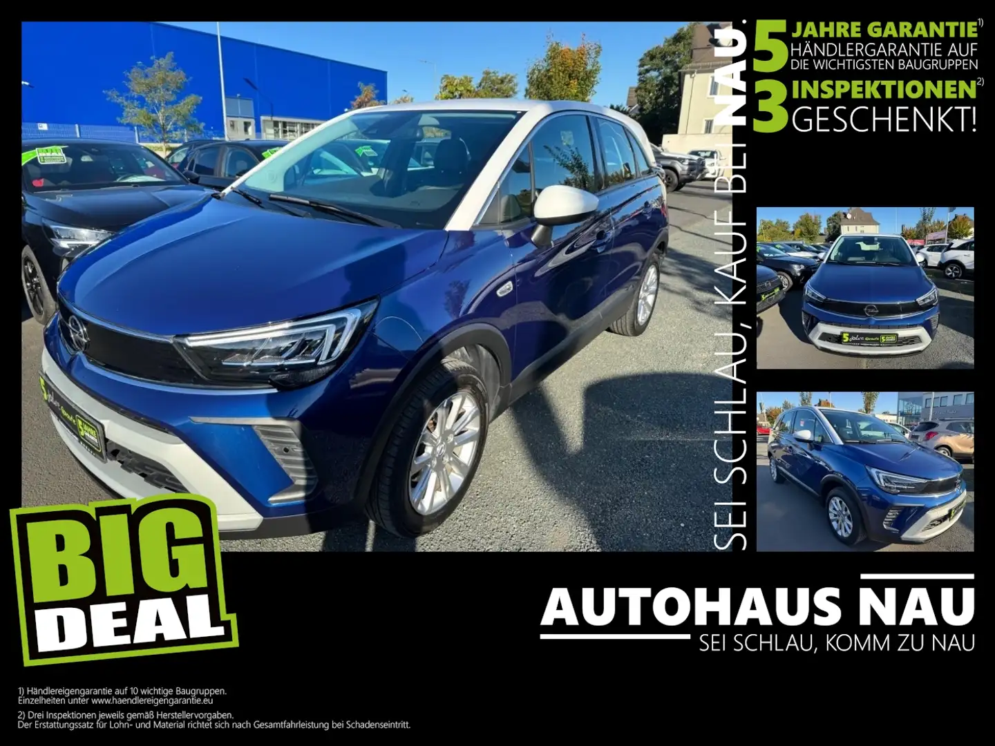 Opel Crossland 1.2 Turbo Elegance LED+SHZ+2xKlima+LM Inkl. Inspek Blau - 1