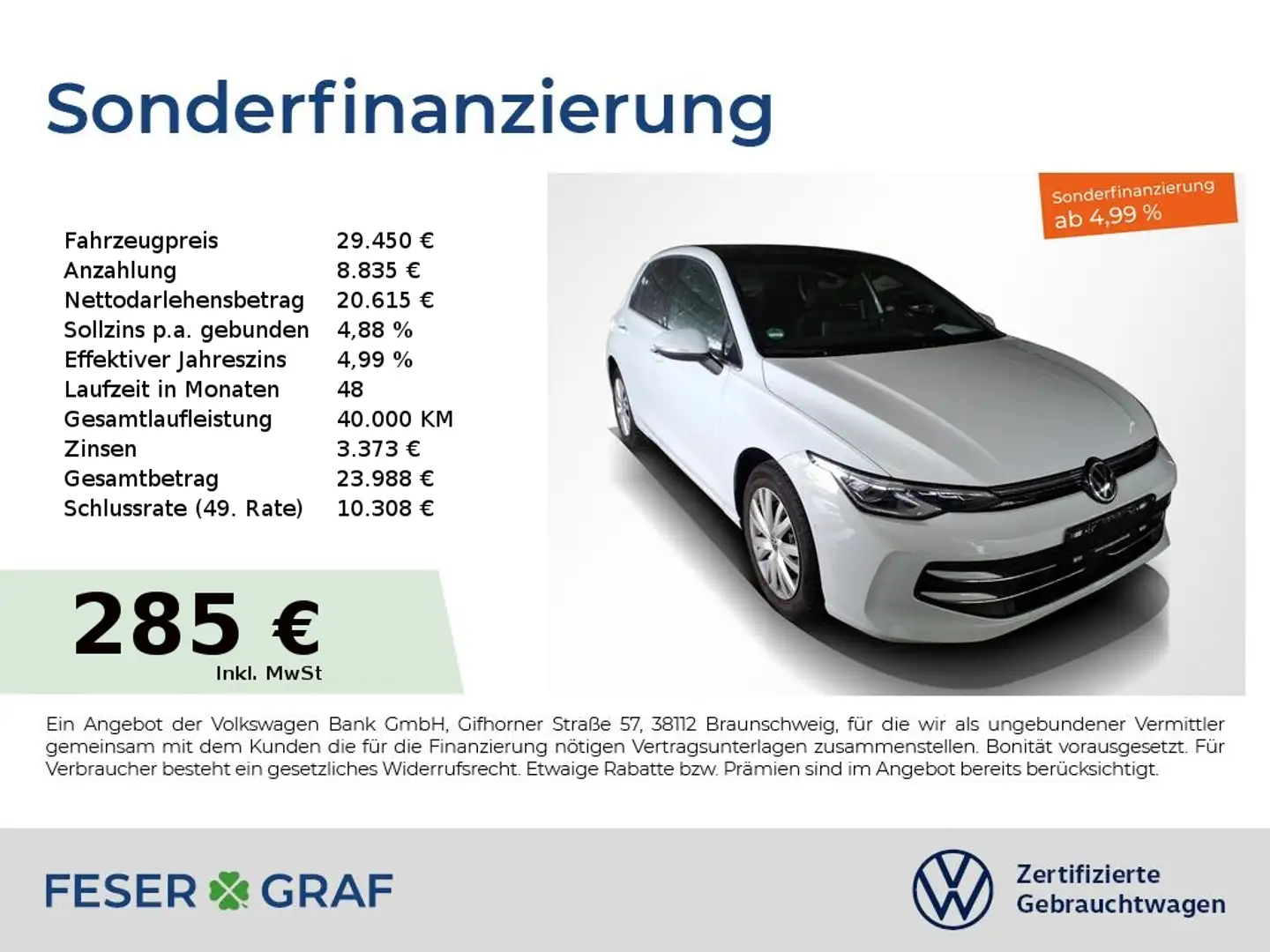 Volkswagen Golf 1.5 eTSI Edition 50 DSG PanoramaSchiebedach / Head Weiß - 1