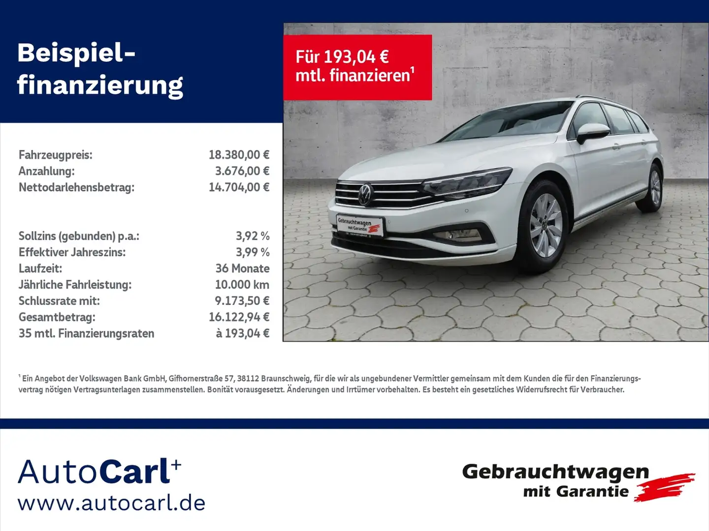 Volkswagen Passat Variant Basis 2.0TDI DSG/Navi/RFK/3-Zonen Klima/Carplay L Weiß - 1
