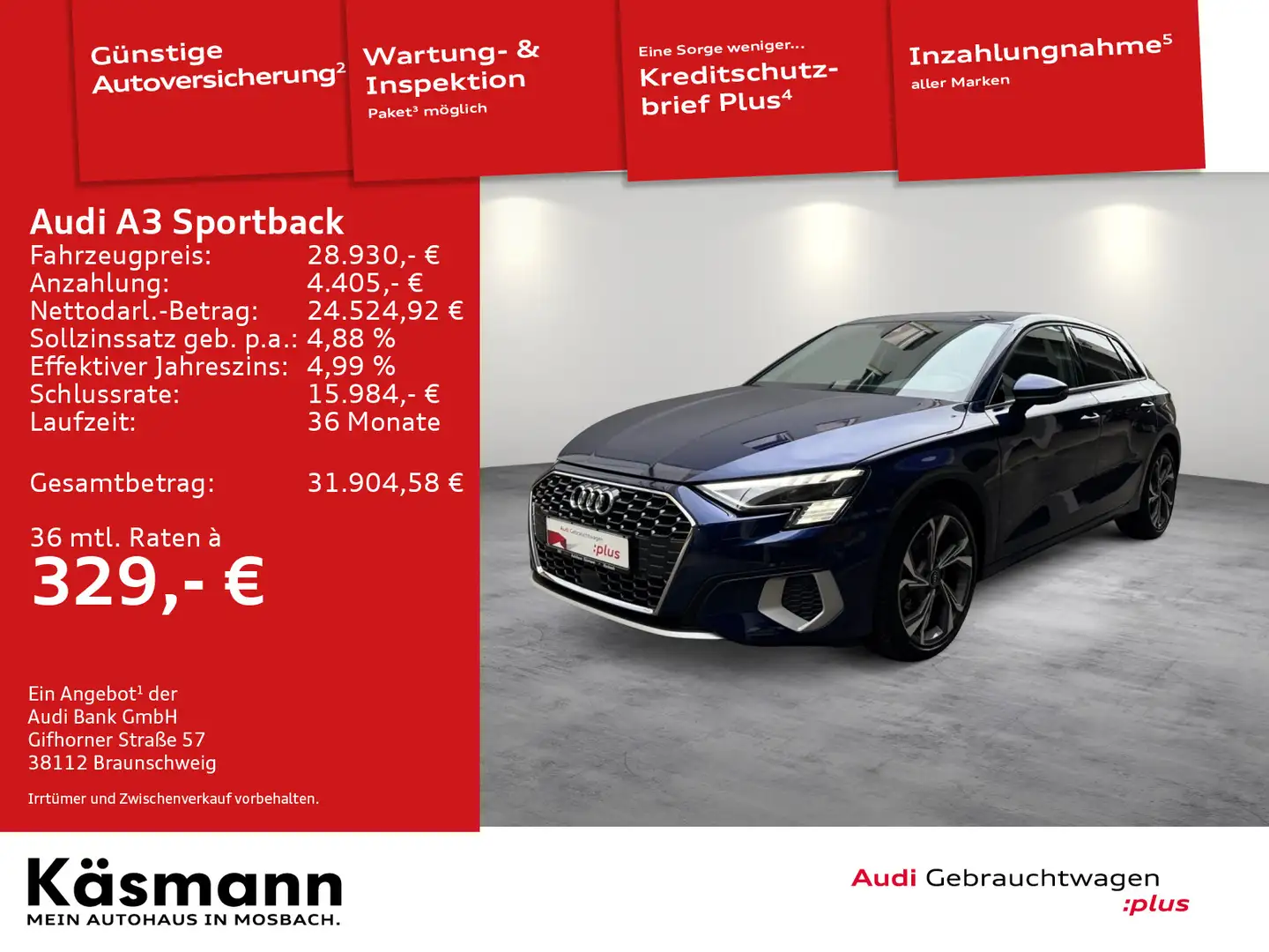 Audi A3 advanced 35TDI MATRIX NAV ACC PDC Blau - 1