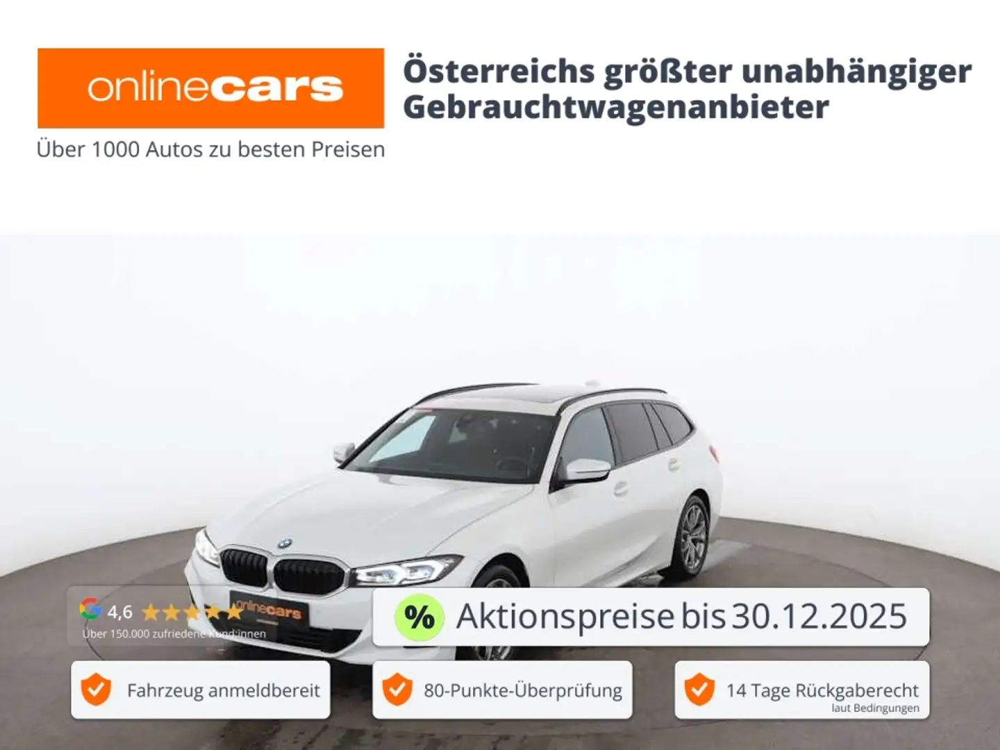 BMW 318 d Touring Aut LED AHK SKY STANDHZ RADAR LEDER Weiß - 1