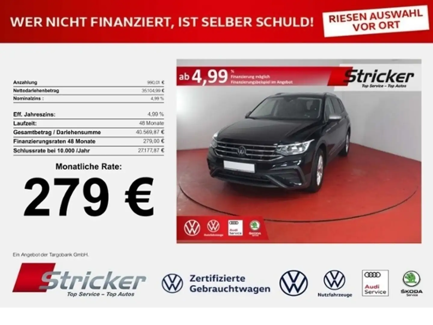 Volkswagen Tiguan Allspace Life 1.5 TSI 15.000€ Rabatt! 7-Sitzer DSG AHK Nav Negro - 1