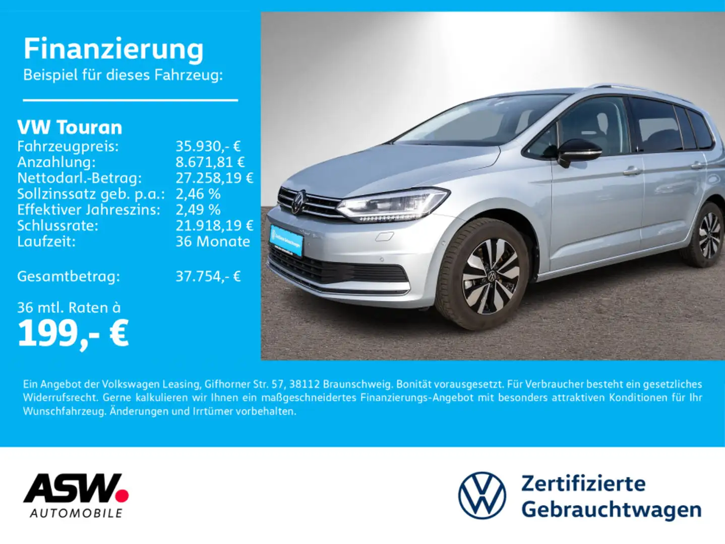 Volkswagen Touran Goal 1.5 TSI DSG LED Navi PDC ACC AHK 7-S Silber - 1