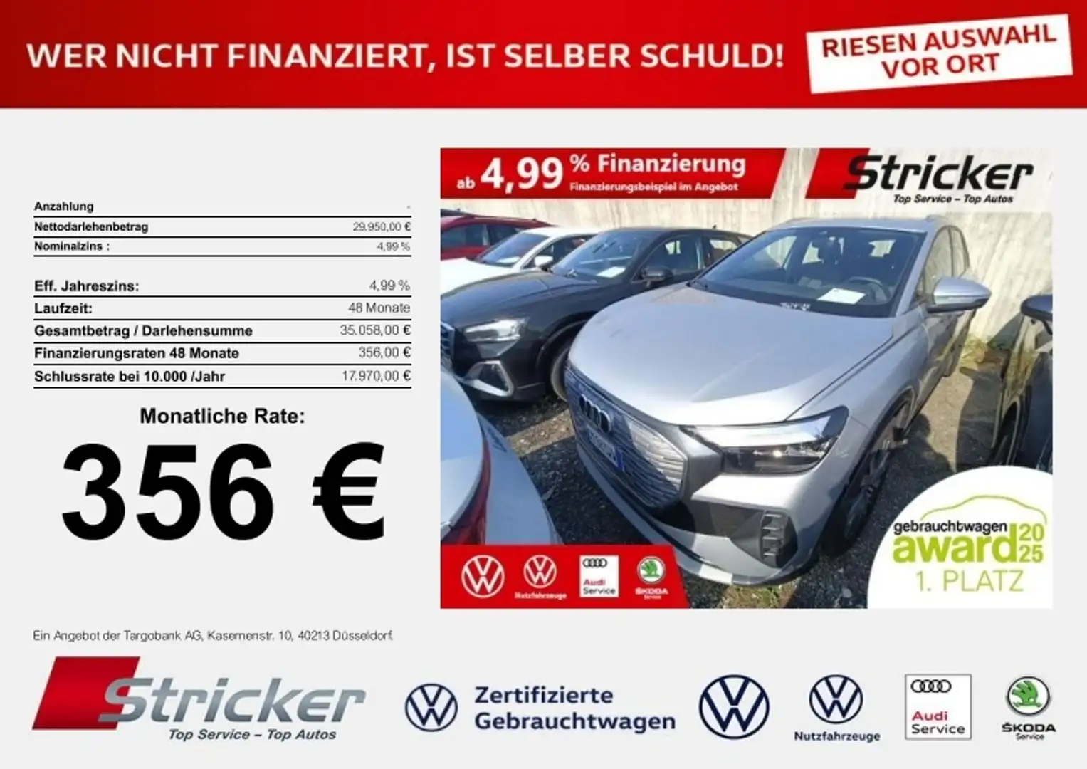 Audi Q4 e-tron 40 advanced 356,-ohne Anzahlung Navi Kamera Silber - 1