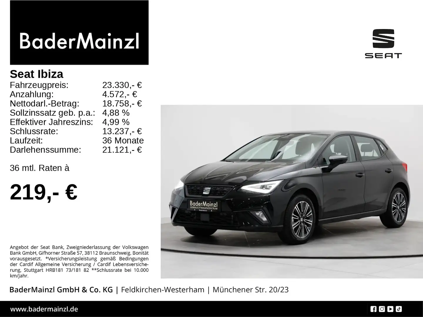 SEAT Ibiza 1.0 TSI DSG Style ACC Mirror Link SHZ Kam. Schwarz - 1