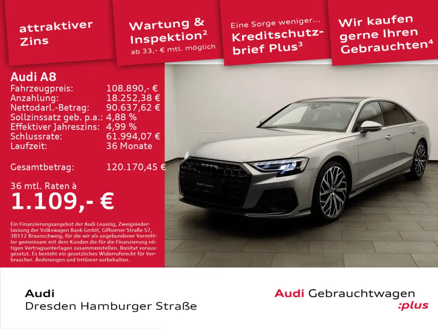 Audi A8 50 TDI quattro 210(286) kW(PS) tiptronic UPE Silber - 1