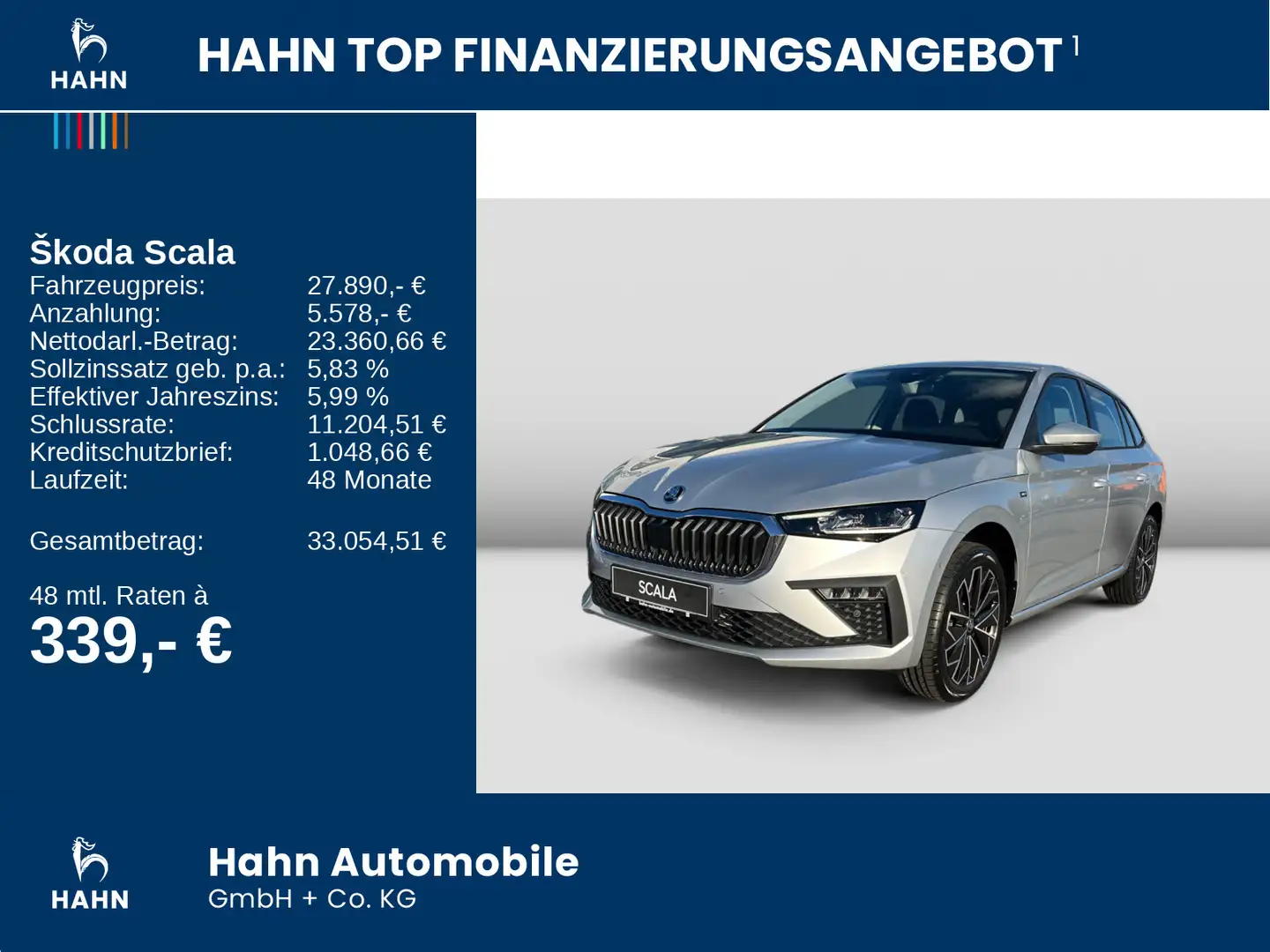 Skoda Scala TOUR 1.0 TSI DSG Navi ACCAHK Klimaauto PDC Silber - 2
