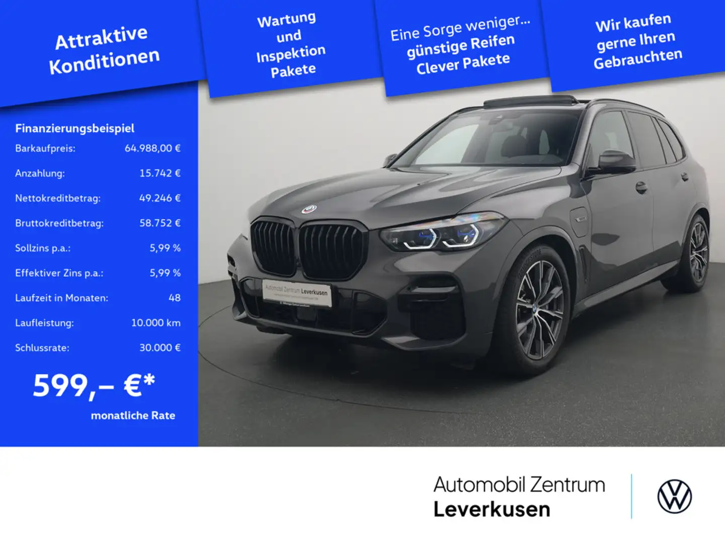 BMW X5 xDrive 45e M-Sport AHK HUD PANO LASER 360° Grau - 1
