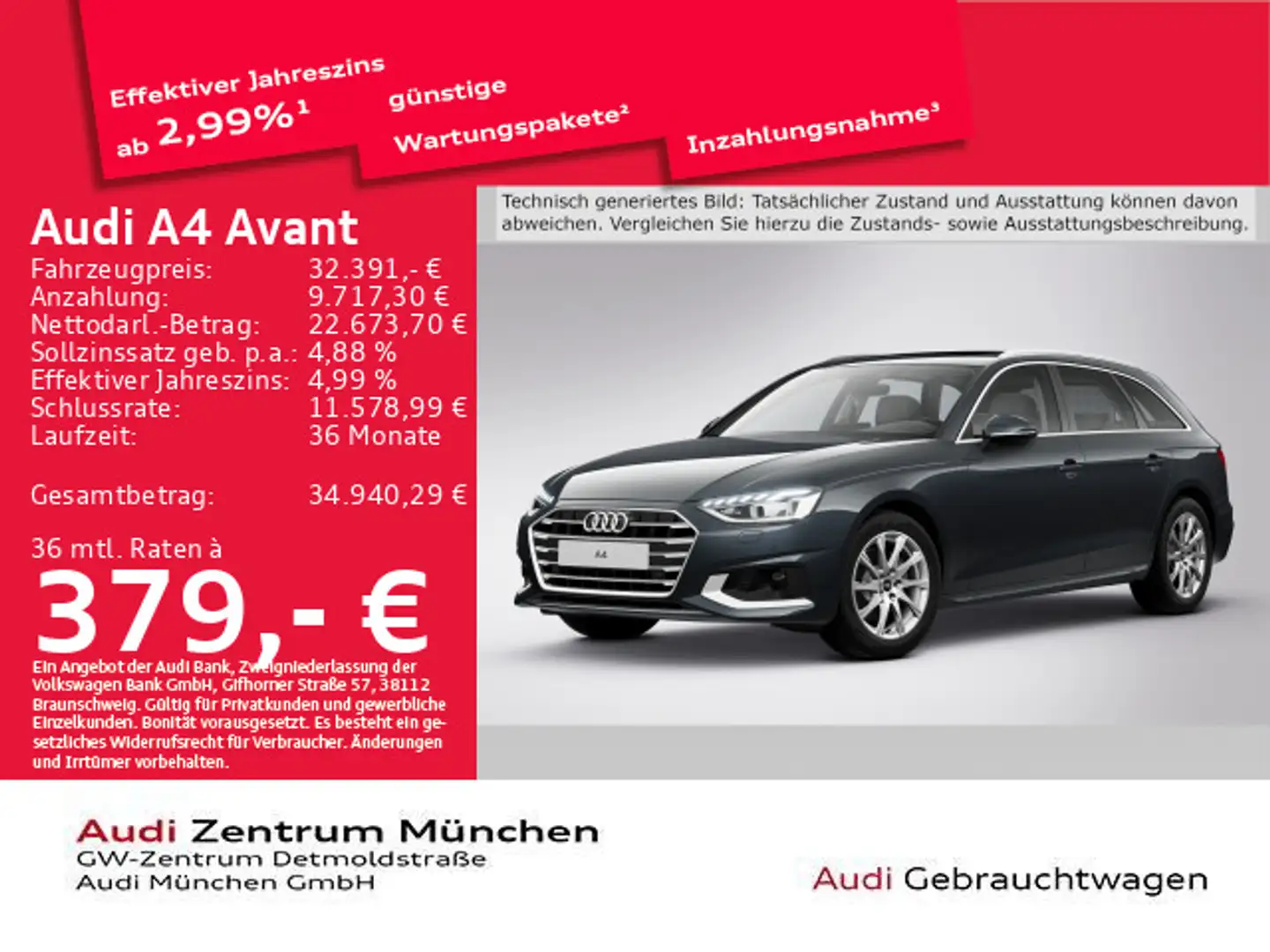 Audi A4 35 TDI S tronic advanced Pano/B&O/AHK/M Grau - 1