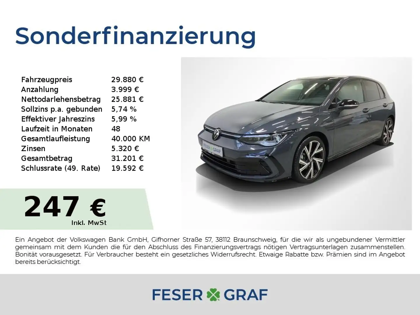 Volkswagen Golf VIII R-Line 1.5 eTSI 110 kW DSG Matrix Kamera Pano Grau - 1