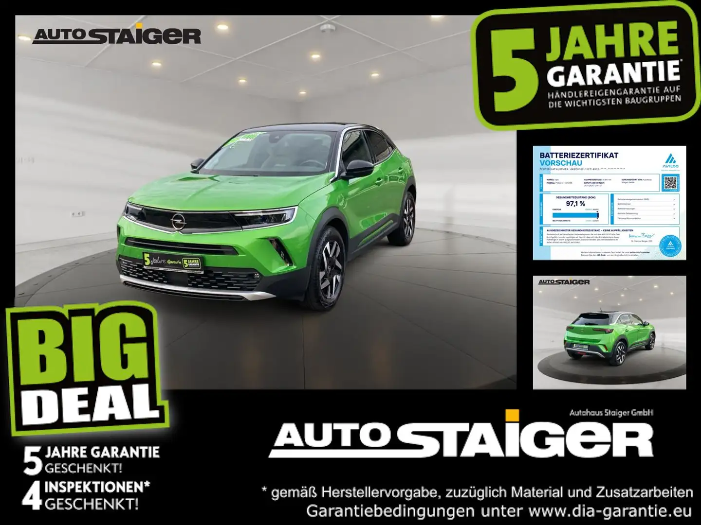 Opel Mokka-E Mokka e Edition LED+Fernlichtass.+KlimaA+LM+AUT Grün - 1