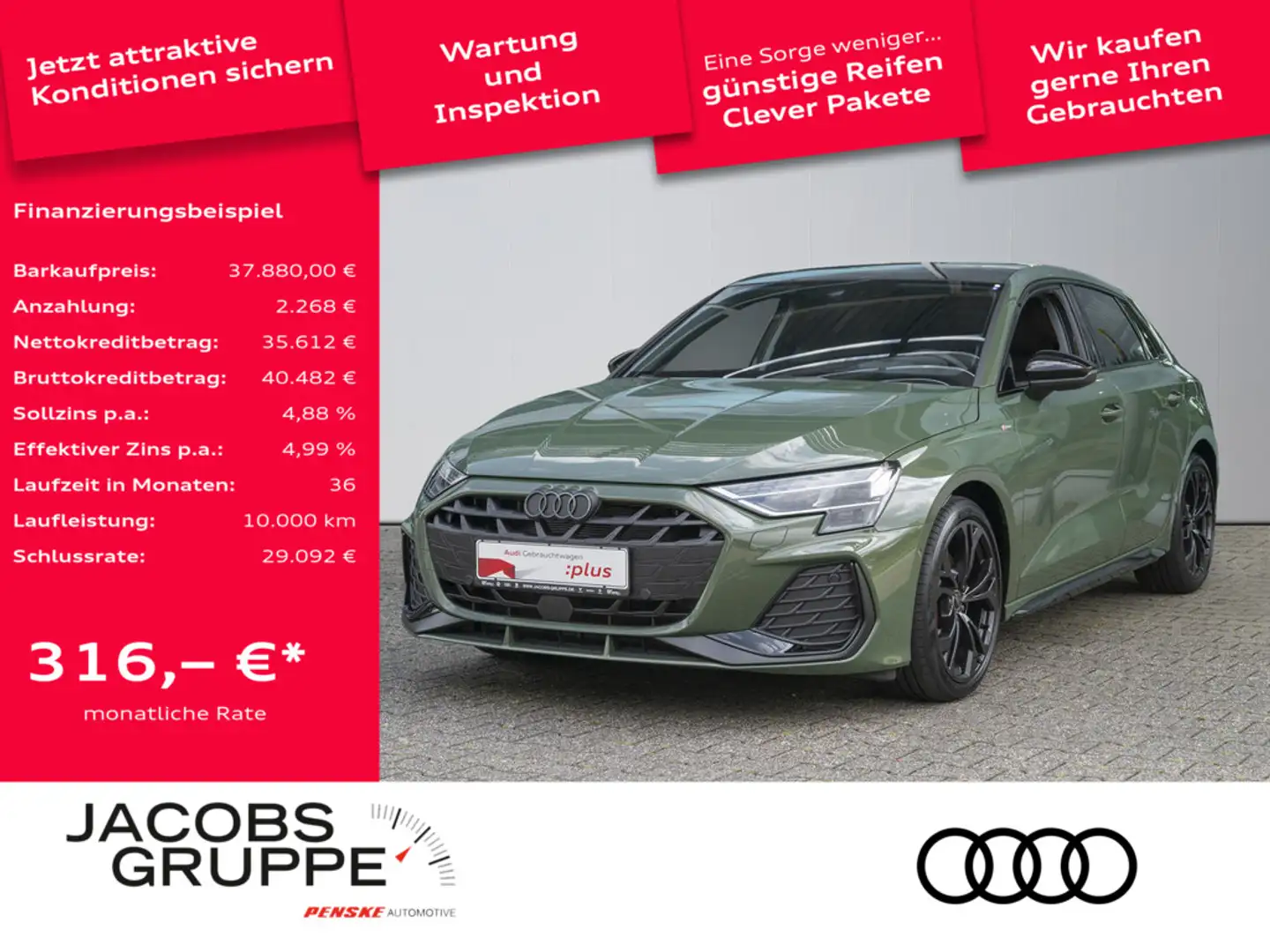 Audi A3 Sportback 35 TDI S line Dynamikpaket, Matr Vert - 1