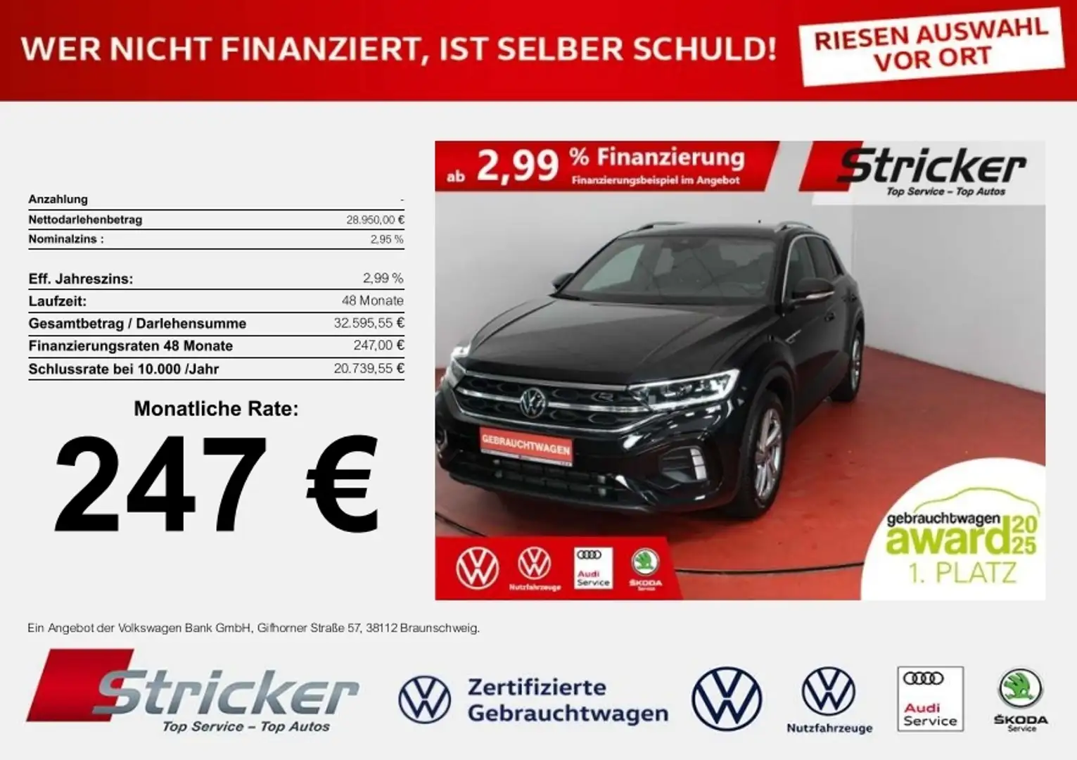 Volkswagen T-Roc R-Line 1.5TSI DSG 270,-ohne Anzahlung Navi AHK Ka Noir - 1