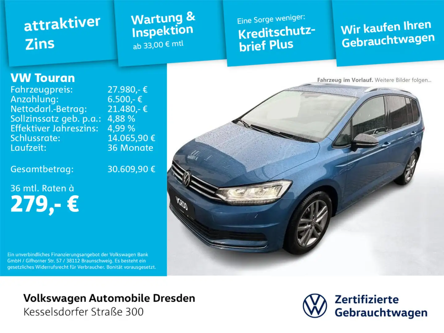 Volkswagen Touran 1.5 TSI United Kamera ACC LED Navi Blau - 1