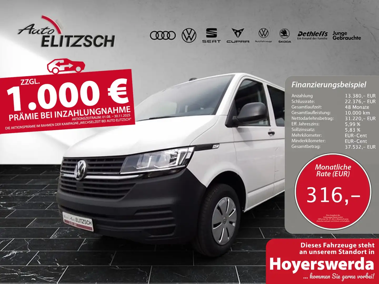 Volkswagen T6 Kombi T6.1 TDI 9-Sitzer LR SITZH. PDC KLIMA Weiß - 1
