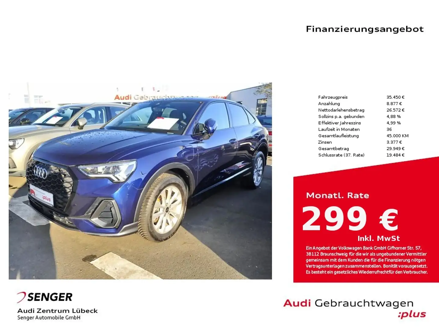 Audi Q3 Sportback 45 TFSI e S tronic Navi Pano S line Blau - 1