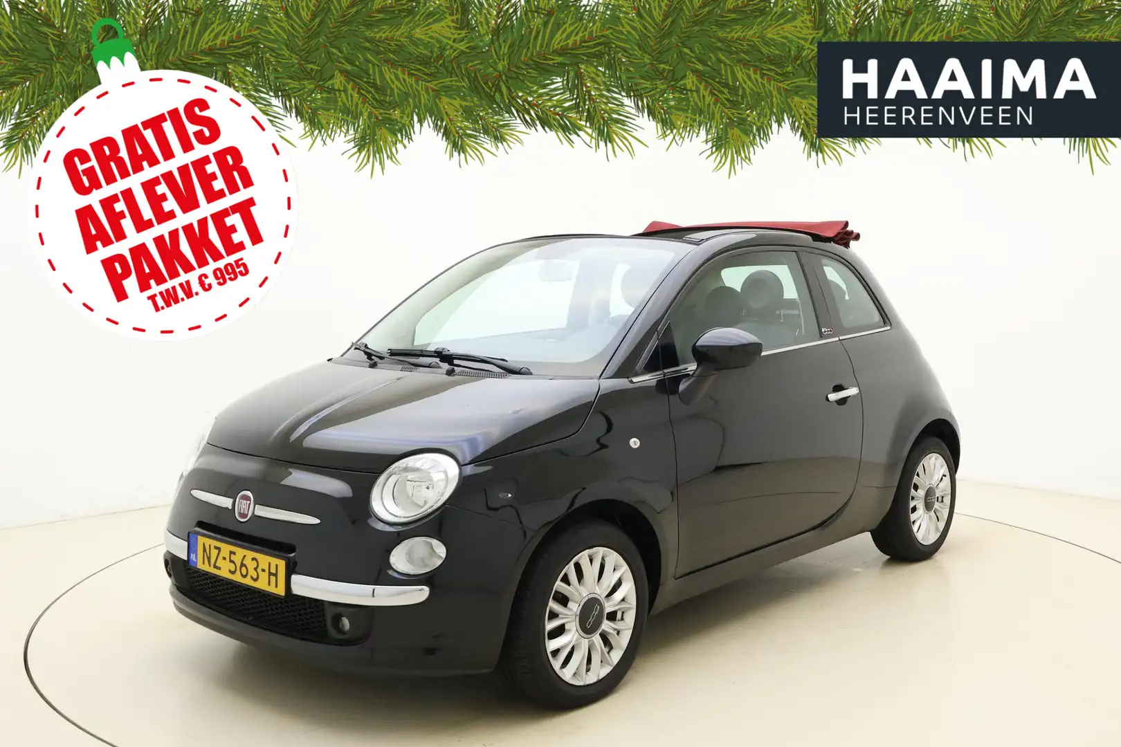 Fiat 500C 1.2 Lounge Cabrio | rood stoffen dak | 70pk | Airc Negro - 1