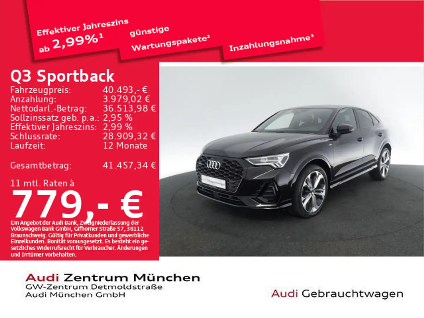 Audi Q3 40 TFSI qu. S tronic S line Schiebe Schwarz - 1