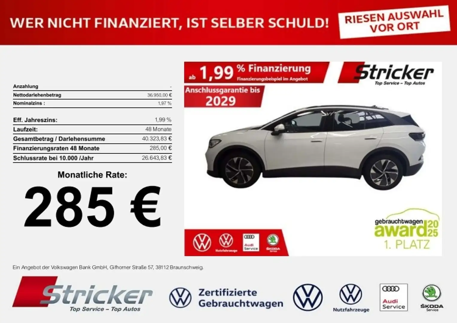 Volkswagen ID.4 Pro 210/77 285,-ohne Anzahlung Navi IQ.Light Wärm Weiß - 1