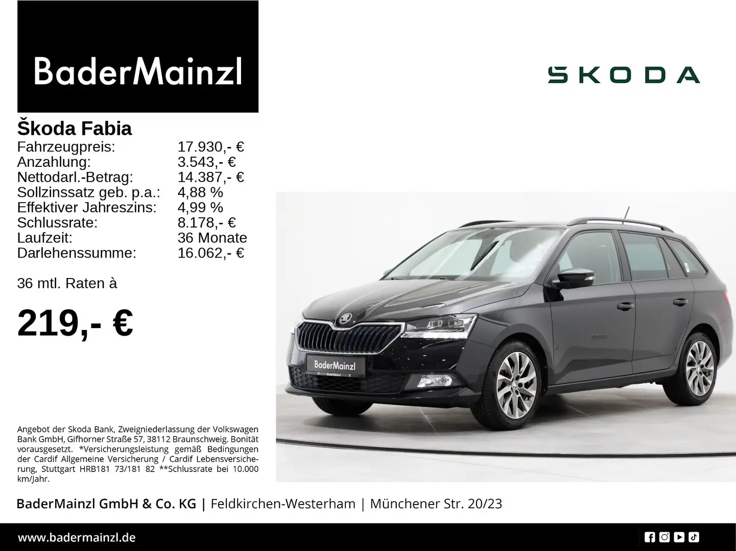 Skoda Fabia Combi 1.0 TSI Ambition Smart Link PDC SHZ Schwarz - 1