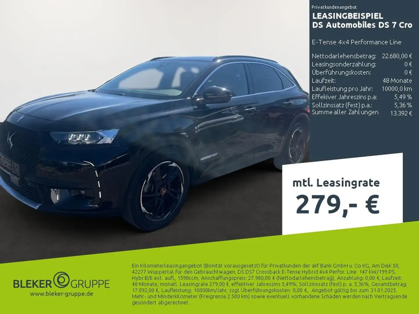 DS Automobiles DS 7 Crossback E-Tense 4x4 Performance Line Schwarz - 1