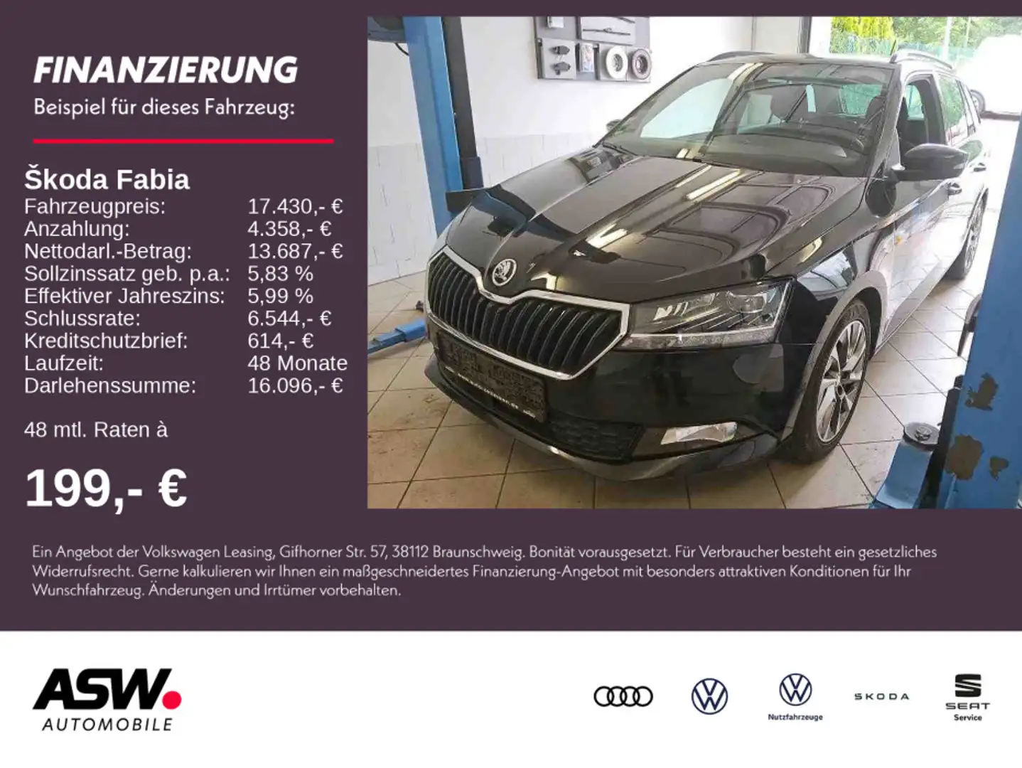 Skoda Fabia Combi Clever 1.0 TSI DSG LED Navi PDC ACC Schwarz - 1