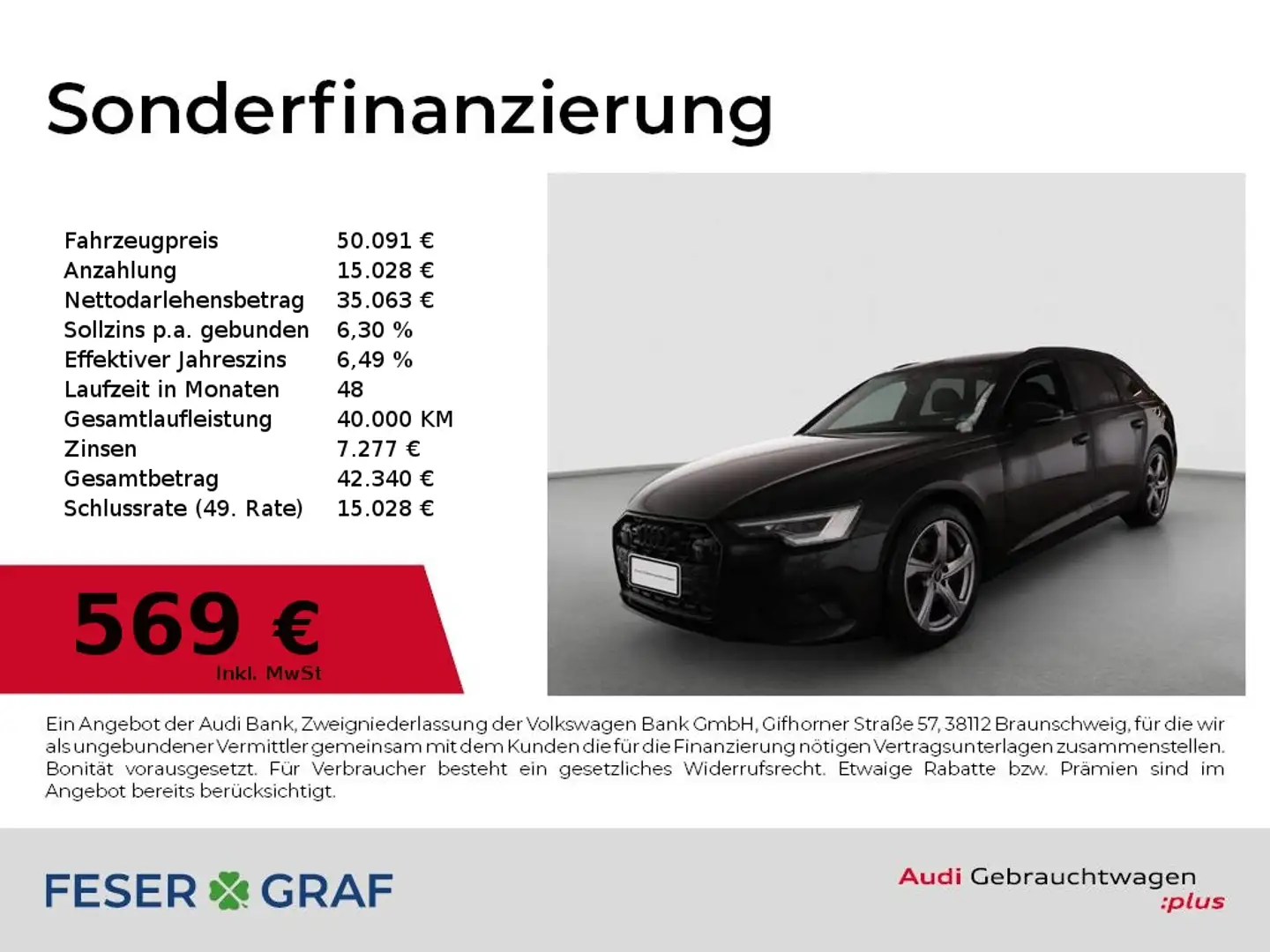 Audi A6 Avant 45 TDI q. Matrix/Leder/Memory/AHK/19 Zol Schwarz - 1