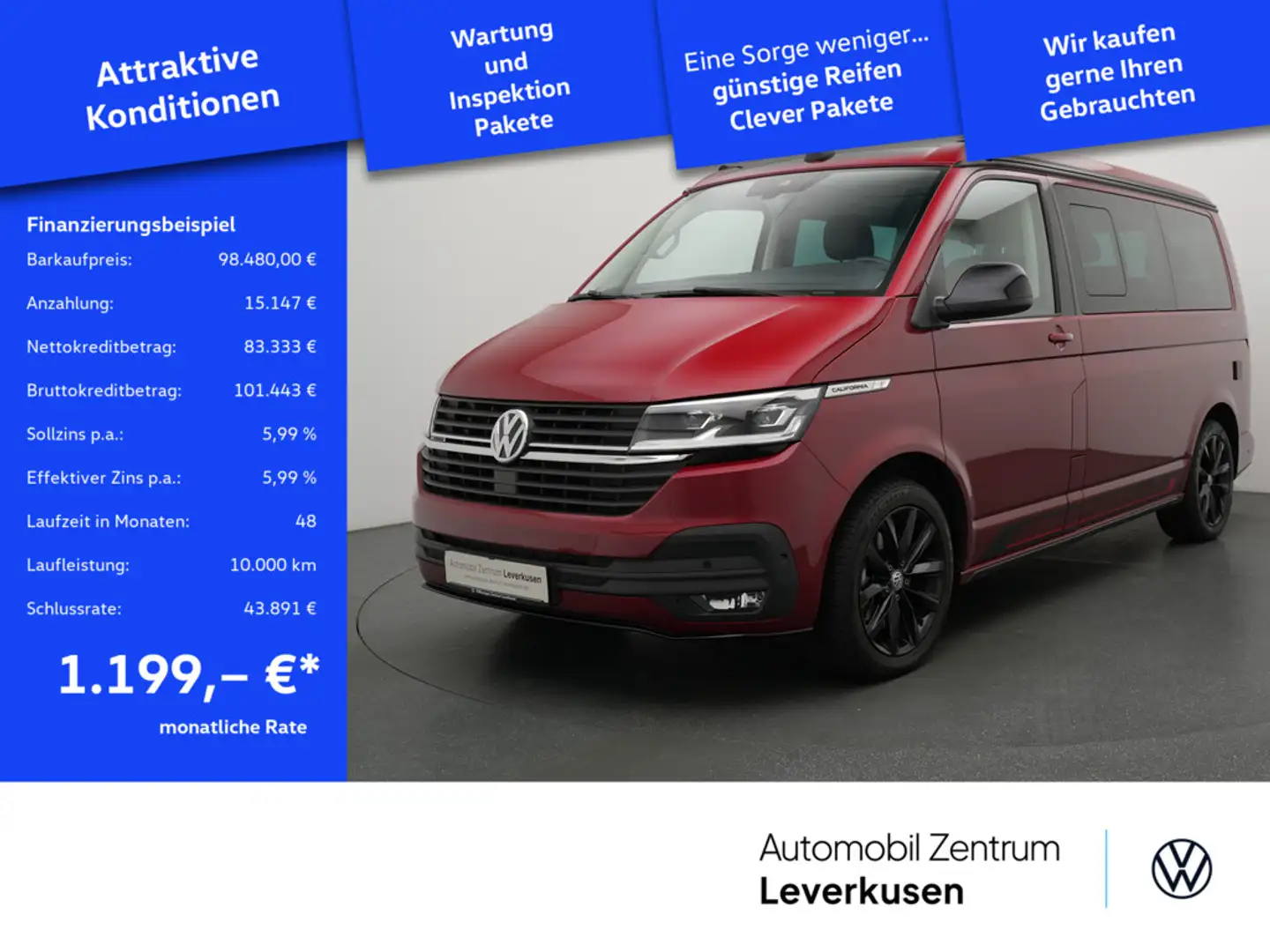 Volkswagen T6.1 California TDI Beach Tour Edition STANDH Rot - 1