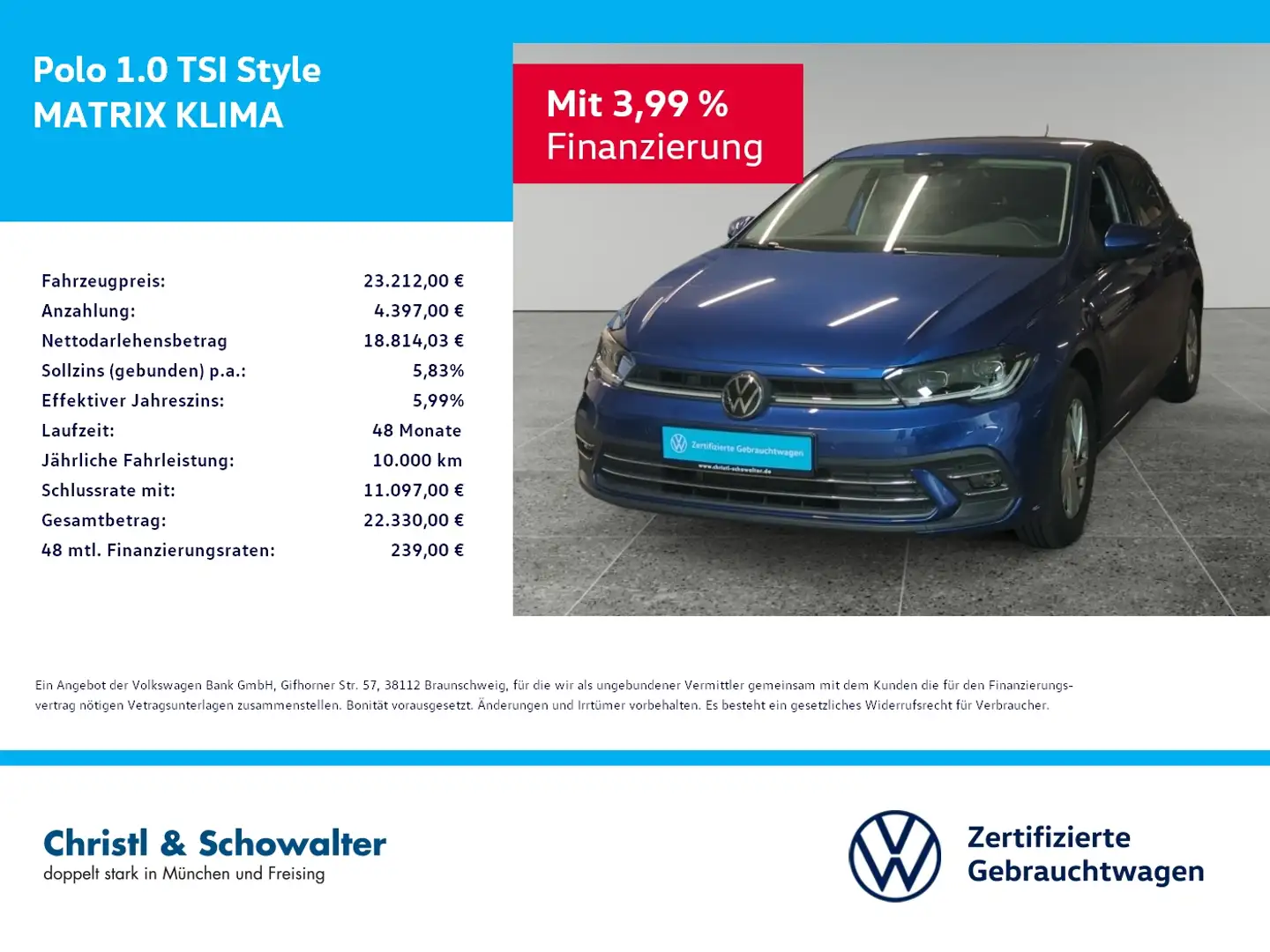 Volkswagen Polo 1.0 TSI Style MATRIX KLIMA Blau - 1