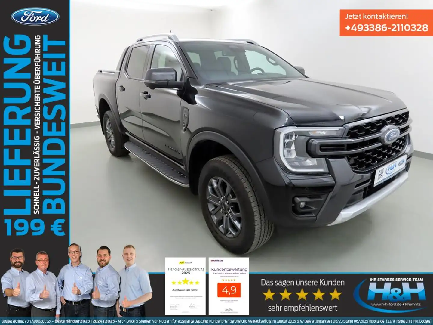 Ford Ranger 2.0 Aut 4x4 Wildtrak 360°Kamera+ACC+AHK Negro - 2