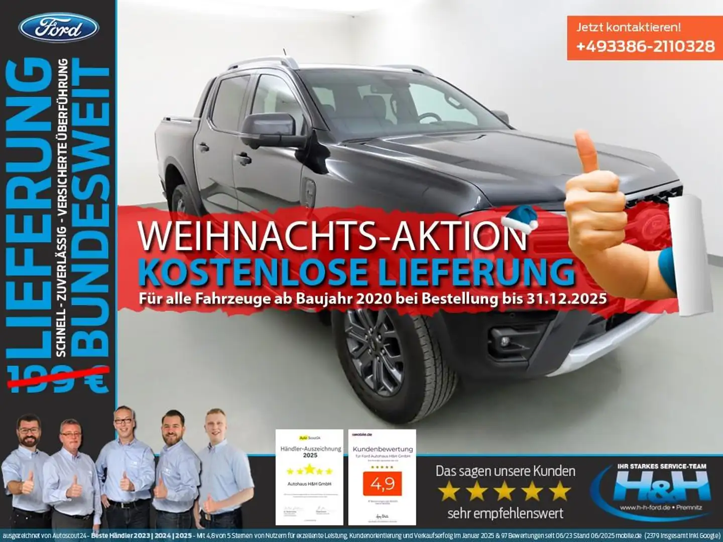 Ford Ranger 2.0 Aut 4x4 Wildtrak 360°Kamera+ACC+AHK Negro - 1