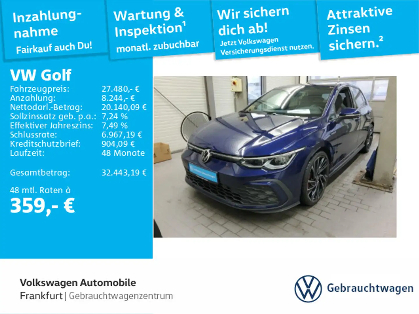 Volkswagen Golf VIII 2.0 TDI GTD DSG Navi IQ.Light ACC Lane Blau - 1