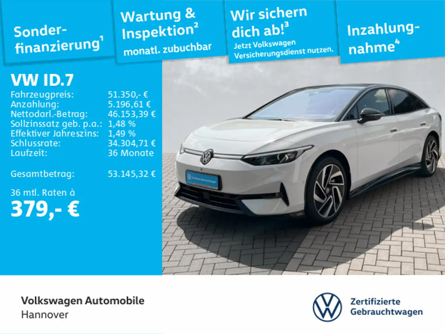 Volkswagen ID.7 Pro S Navi Pano AHK WP Travel HUD Area View Weiß - 1