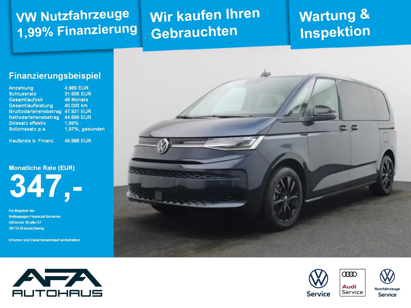 Volkswagen T7 Multivan 2,0 TDI LIFE DSG Vis-a-Vis*AHK*Navi Blau - 1
