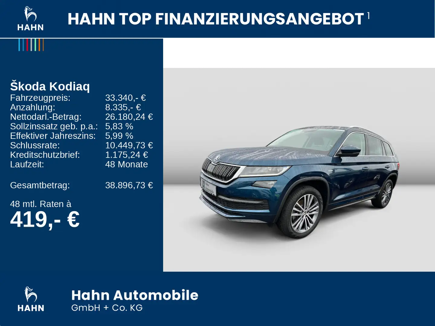 Skoda Kodiaq L&K 2.0TSI DSG 4x4 Pano AHK Navi LED 360° Blau - 2
