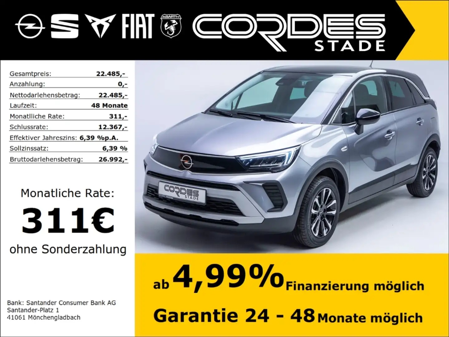 Opel Crossland Elegance 1.2 Turbo  Automatik Navi PDC Alu (9) Grau - 1