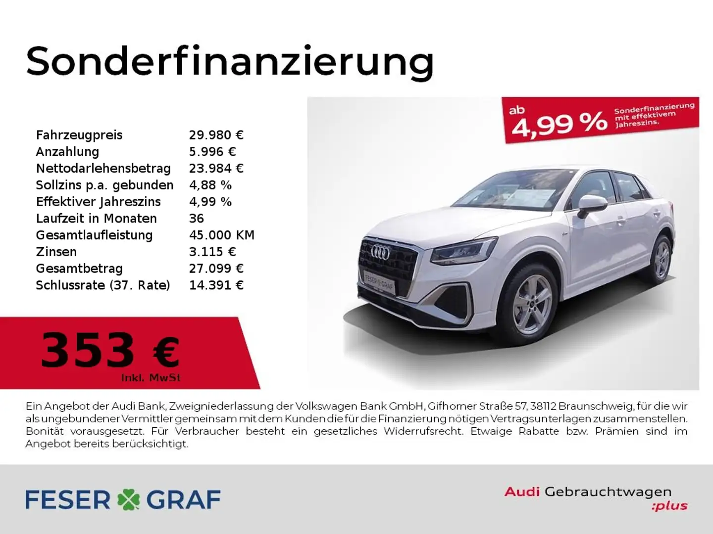 Audi Q2 S line 30 TFSI 85kW 6-Gang LED el. Heckklappe Weiß - 1