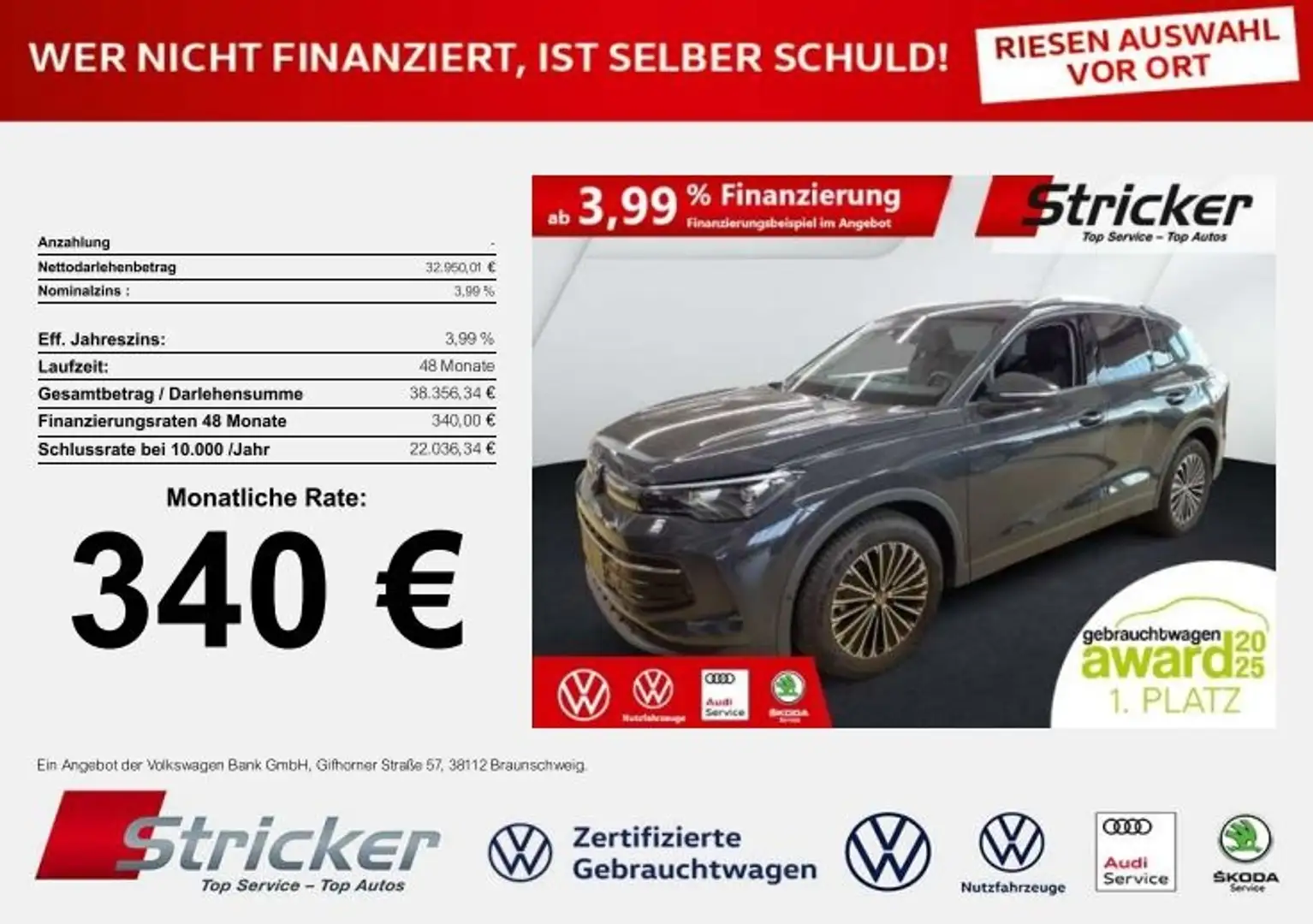 Volkswagen Tiguan Life 1.5eTSI DSG 340,-ohne Anzahlung AHK App-Conn Grau - 2