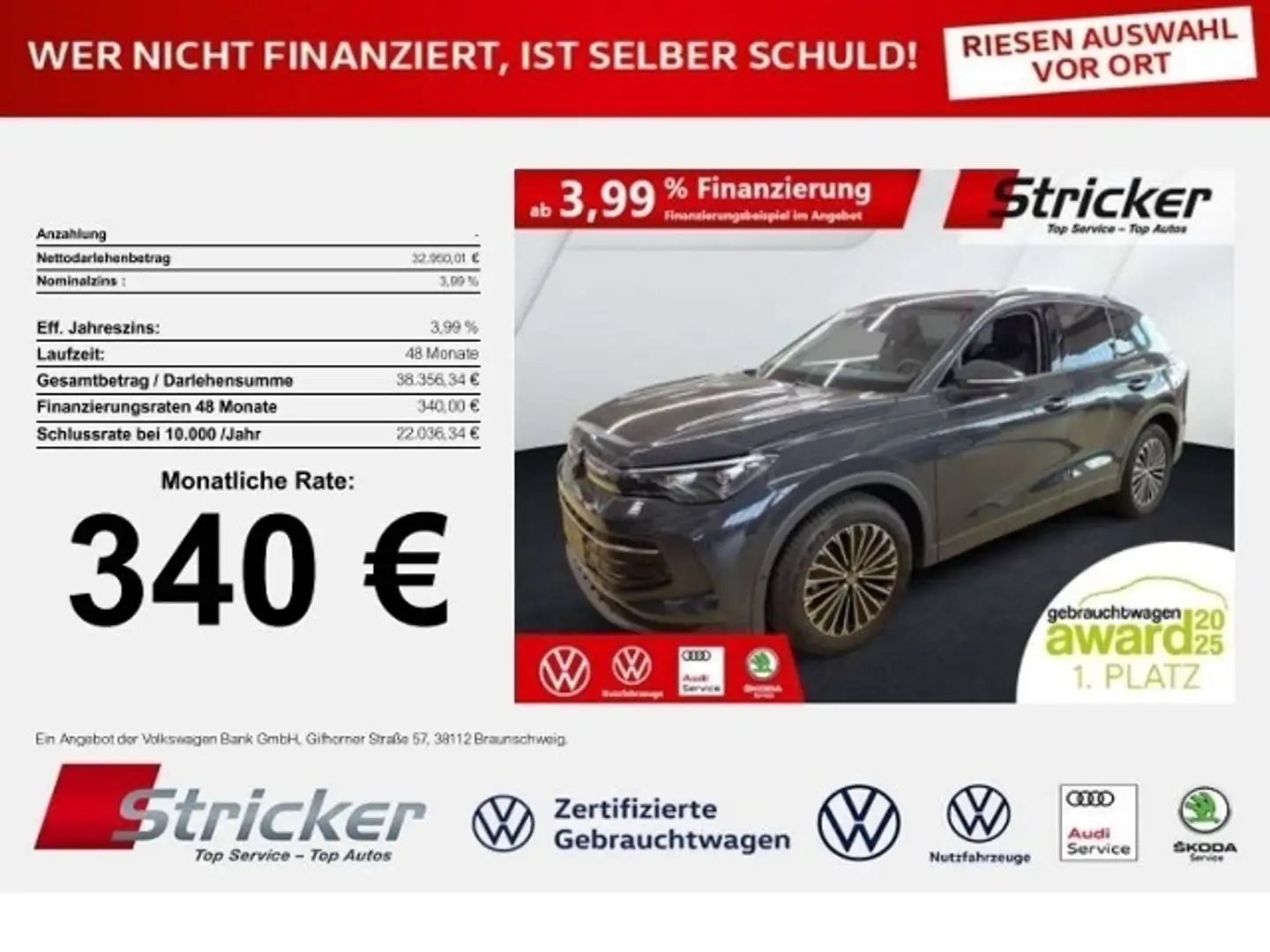 Volkswagen Tiguan Life 1.5eTSI DSG 340,-ohne Anzahlung AHK App-Conn Grau - 1
