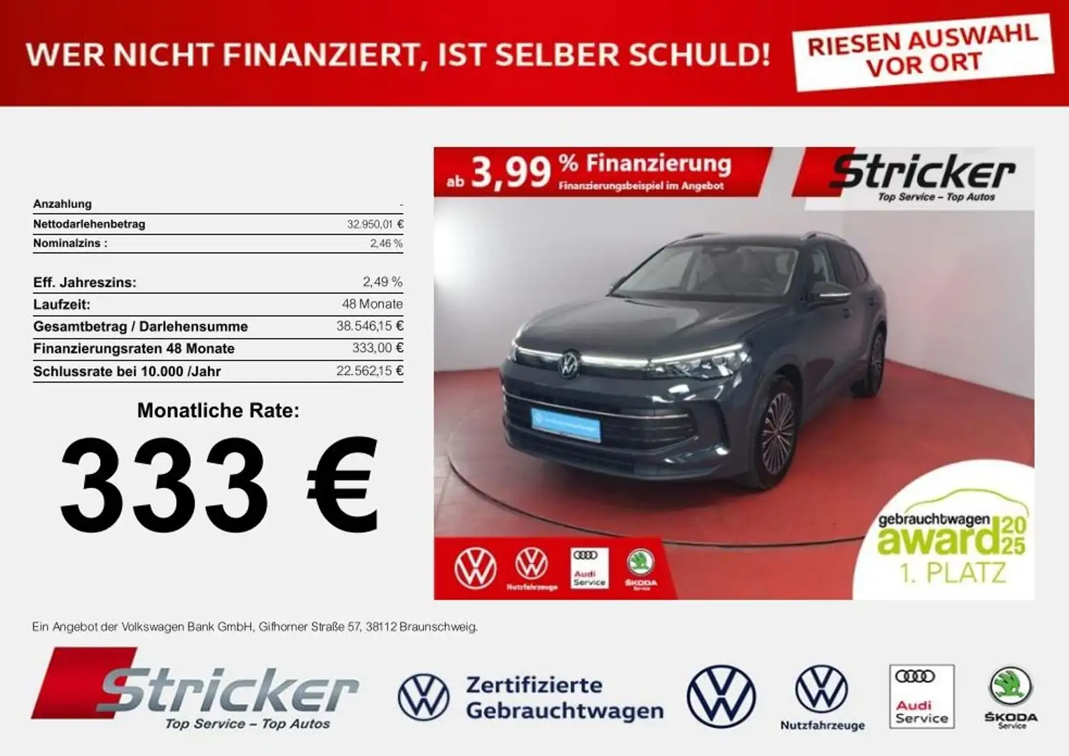 Volkswagen Tiguan Life 1.5eTSI DSG AHK 333,-ohne Anzahlung App-Conn Grau - 1