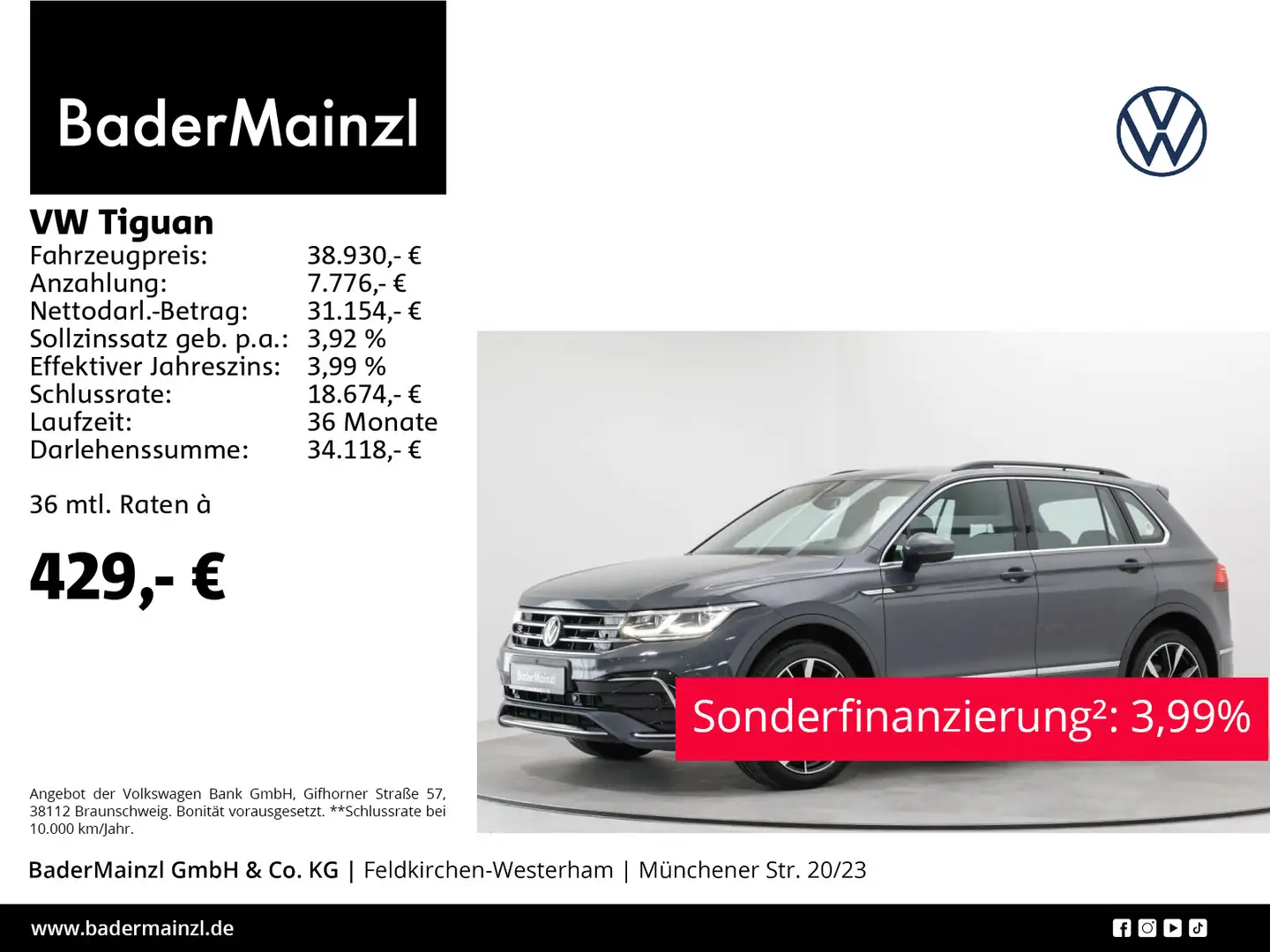 Volkswagen Tiguan 2.0 TDI DSG 4M R-Line Matrix HUD Stdhz Grau - 1