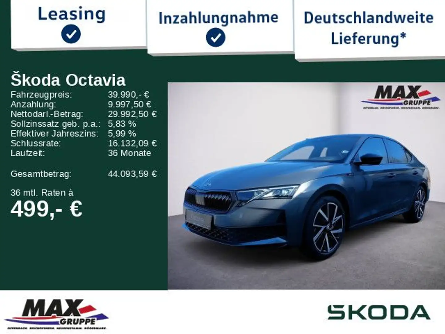 Skoda Octavia Sportline 1.5 TSImHEV MATRIX-LED+HUD+KAM Grau - 1