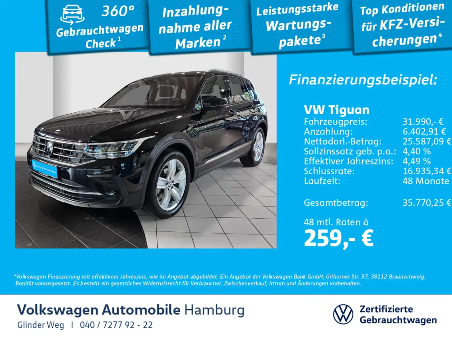 Volkswagen Tiguan 1.5 TSI DSG Active AHK AppConnect Rear Vi Schwarz - 1