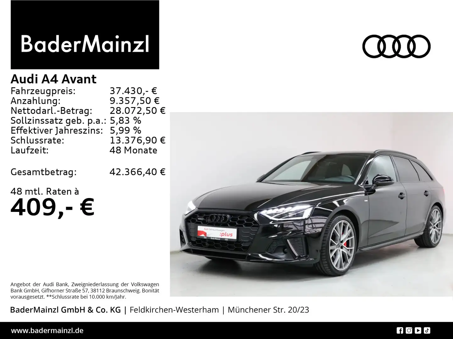 Audi A4 40 TDI quattro S tronic S line Matrix Noir - 1